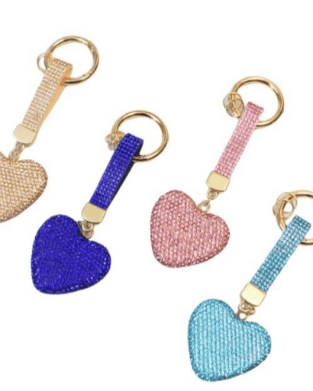 Crystal rhinestone heart keychain in champagne, blue, pink and teal