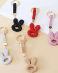 Sparkling rhinestone bunny keychains in multiple colours