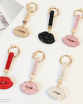 Rhinestone lips keychains with crystal wrist strap in multiple colours