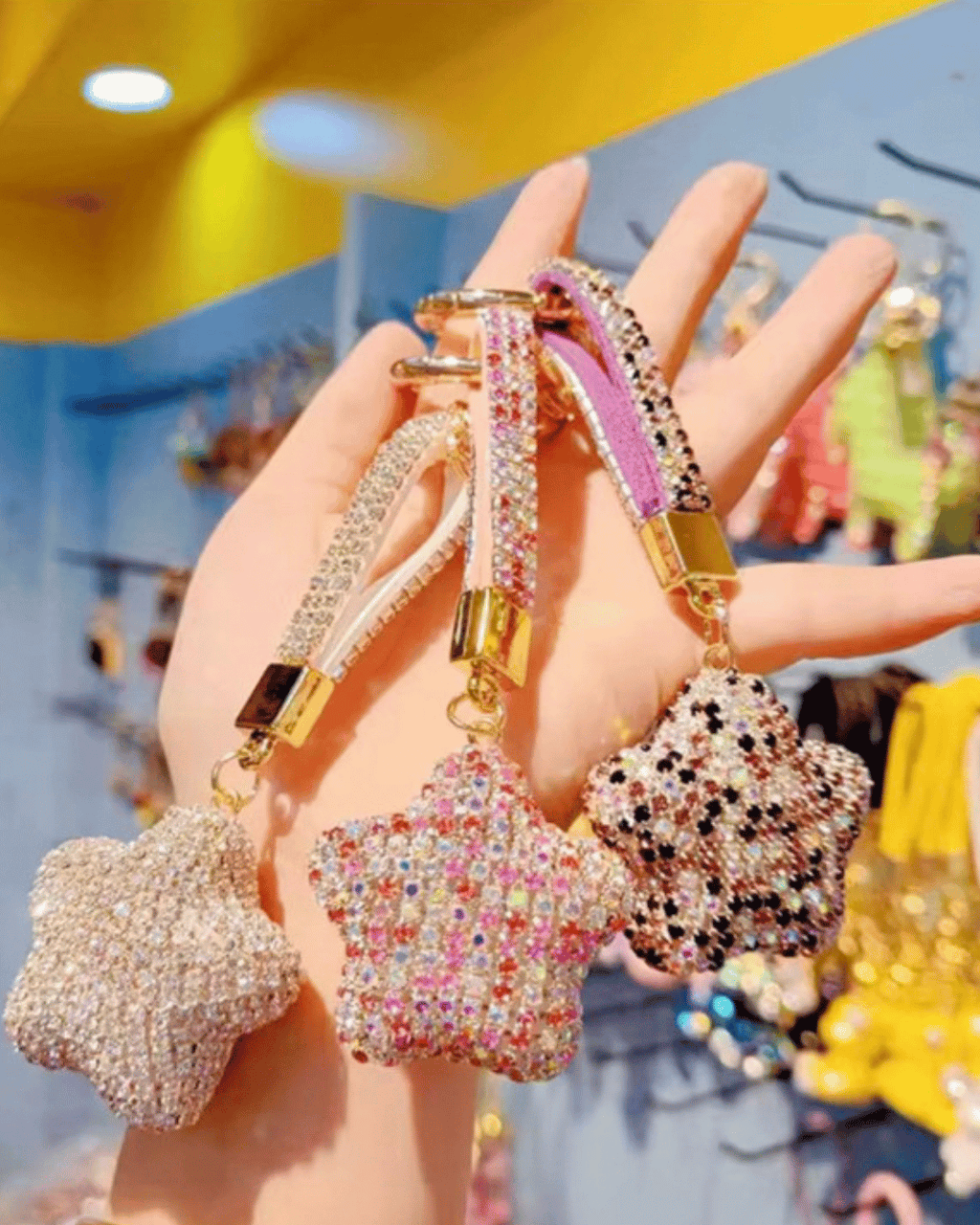 Mixed multicolour crystal rhinestone bear keychains with wrist strap