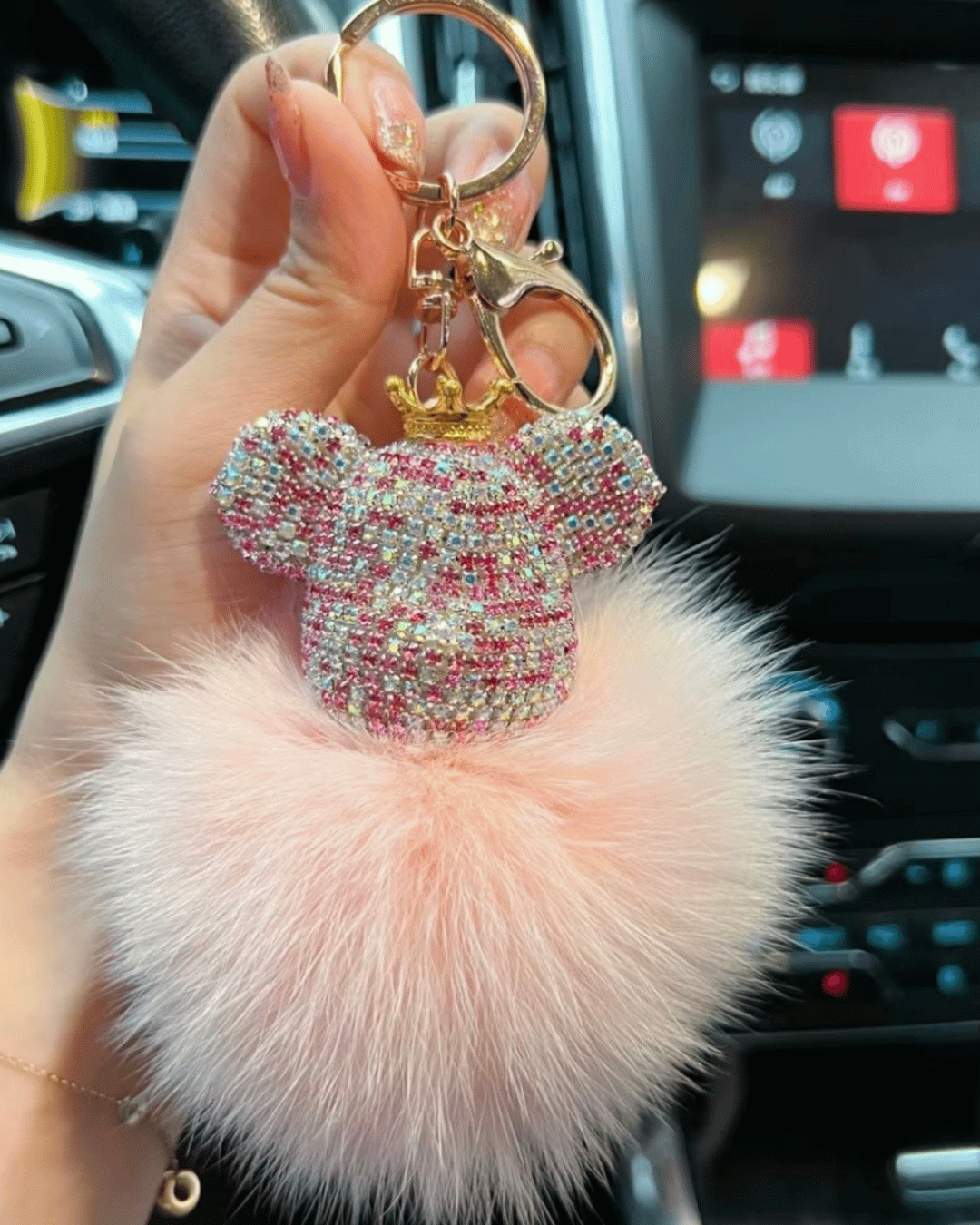 Crystal Crown Bear Keychain – Pink