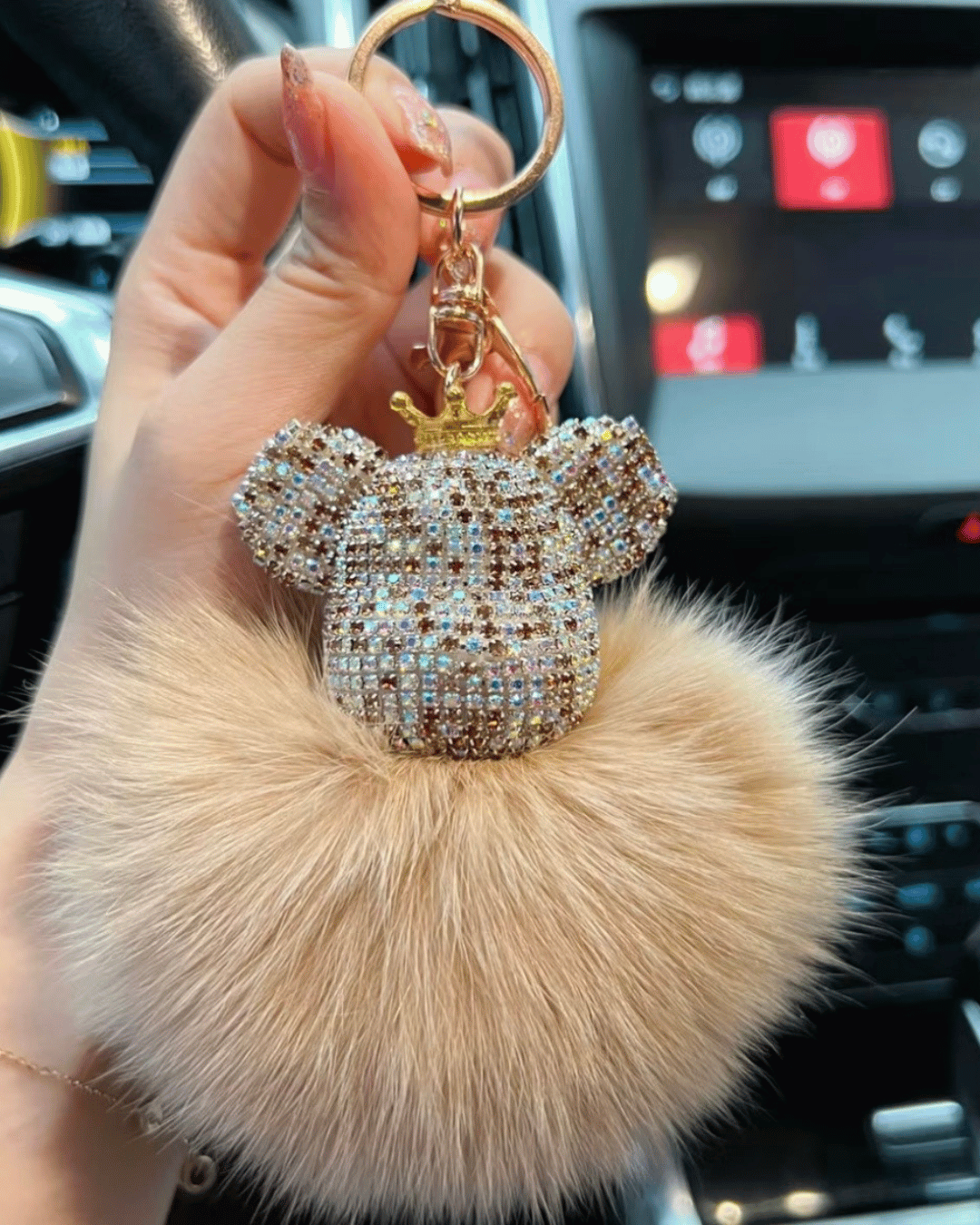 Crystal Crown Bear Keychain – Champagne