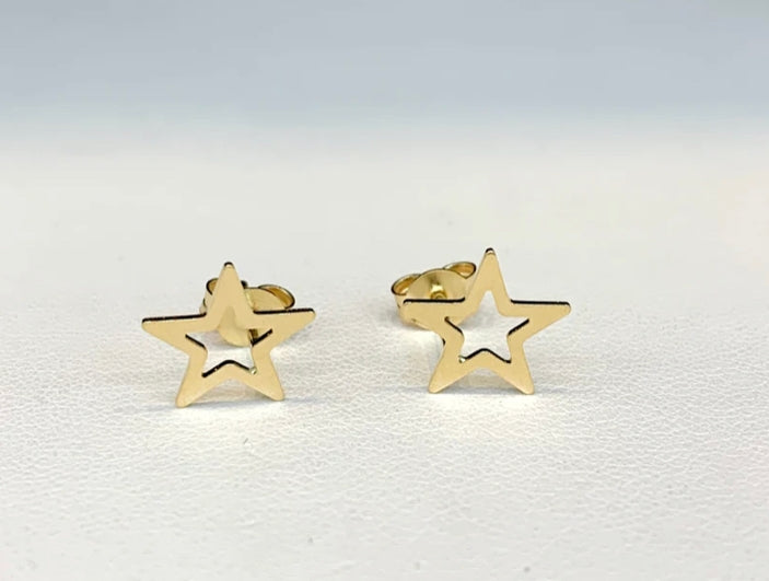 18k Outline Star Stud Earrings