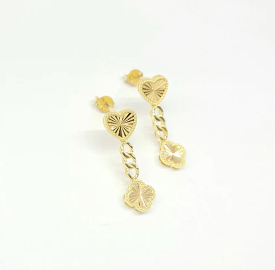 18k Heart and Clover Earrings