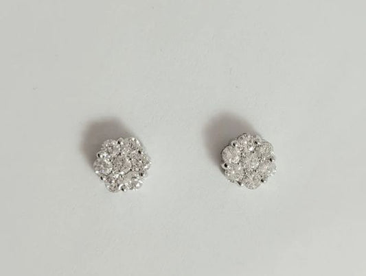 White Floer Diamond Cluster Stud Earrings